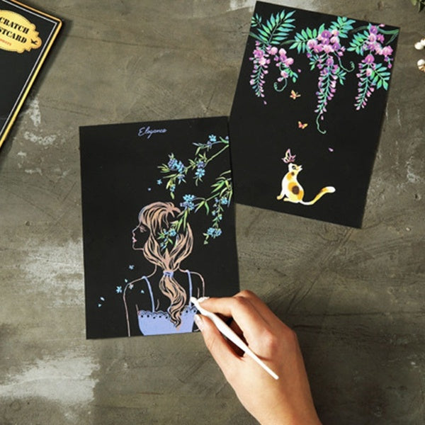 Magic Scratch Cards Graffiti Stencils Drawing Paper Scratch Painting Cards Educational Drawing Toy 4pcs-Lot DIY Postcards