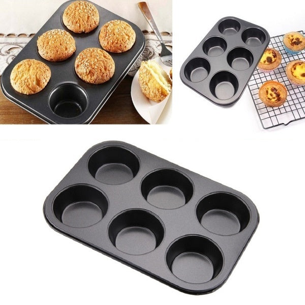 6 Cups DIY Baking Tools Non Stick Steel Round Bread Cookie Cupcake Mold Egg Tart Baking Tray Dish Muffin Cake Mould Biscuit Pan Kitchen Bakeware 6 Ho