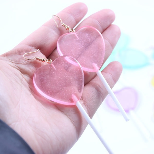 2020 New Glitter Heart Candy Lollipop Earrings Resin Candy Earrings Costume Trendy Style Women Girl Jewelry Dropshipping