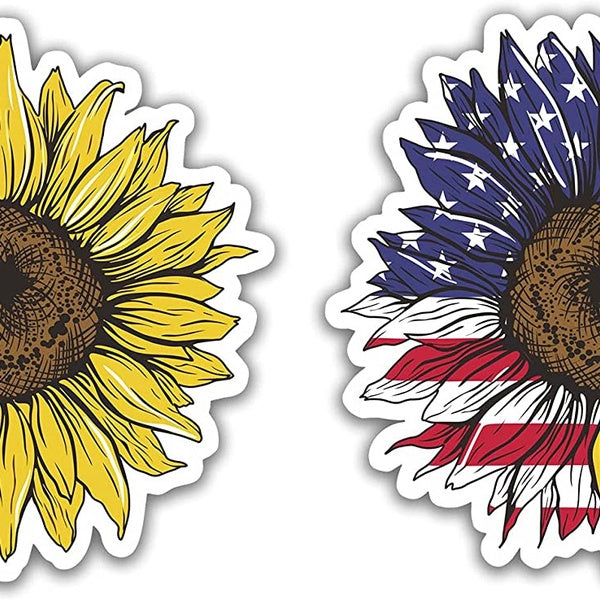 4" USA Flag Sunflower Sticker for Car Decal Truck Window Sticker Laptop Decal Auto Vinyl Sticker Motorcycle Helmet Set of 2