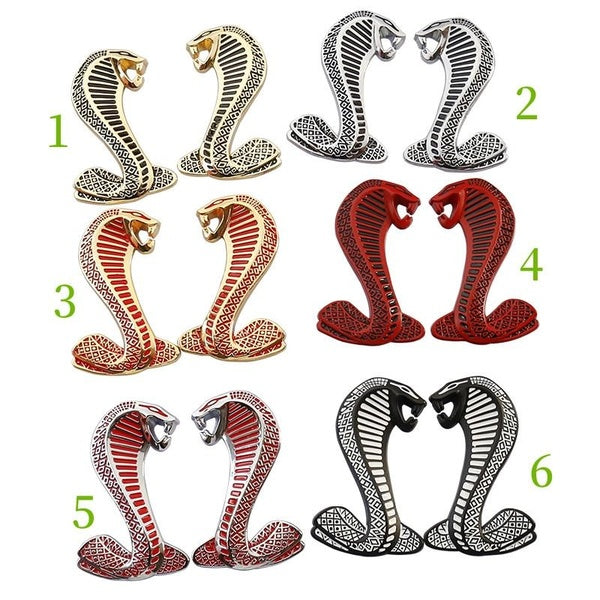 1Pair Snake Cobra Car Badge Emblem Rear Trunk Decal Sticker for Mustang Shelby GT