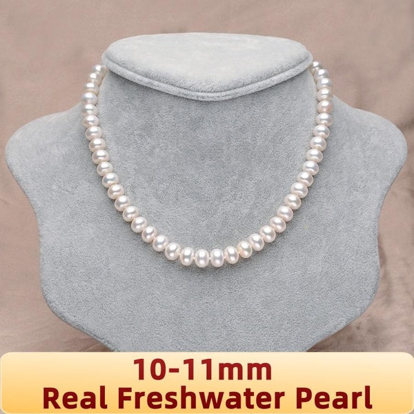 Real 10-11mm White Natural Freshwater Big Pearl Choker Necklace for Women Gifts Fine Jewelry