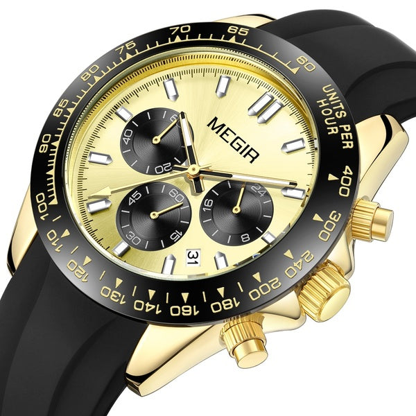 MEGIR montre de mode pour hommes bracelet en Silicone Sport chronographe Quartz étanche homme montre-bracelet avec calendrier Date affichage 24 heure