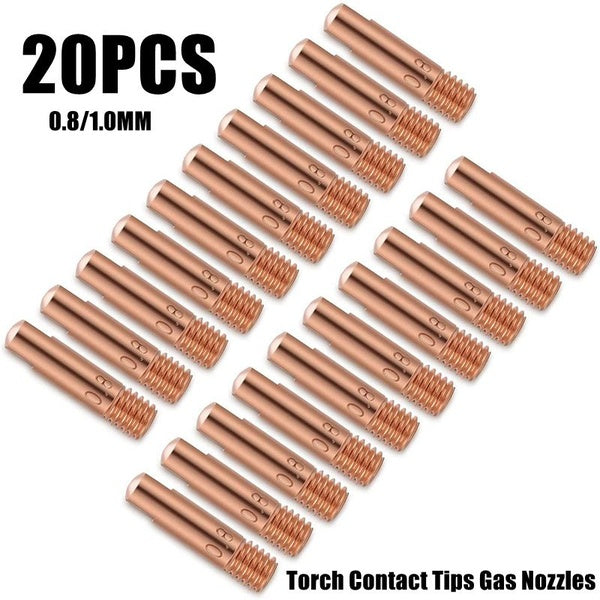 20 embouts de contact en cuivre, embouts de contact de soudage pour consommables de torche de soudage 15 AK MIG-MAG (0,8-1,0 mm).