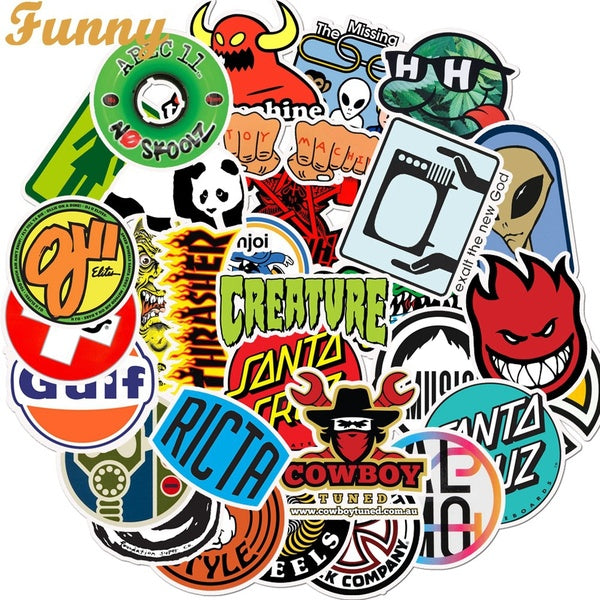 10-25-50 PCS Skateboard Fashion Logo Waterproof Sticker For Luggage Car Guaitar Skateboard Phone Laptop Bicycle Stickers