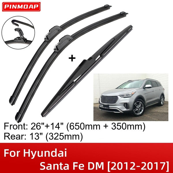 Car Wiper Blades For Hyundai Santa Fe DM 2012-2017 26" 14" 13" Front Rear Wiper Blades Brushes Cutter Accessories 2012 2013 2014 2015 2016 2017