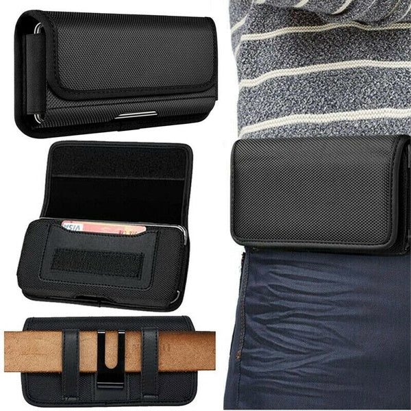 Pochette en nylon robuste pour téléphone portable Clip de ceinture Étui avec passants de ceinture Porte-cartes pour iPhone 13 12 11 Pro Max XR X XS M