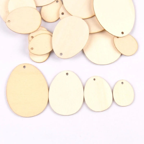 30-60mm 50pcs Easter Egg Wood Slices Pendant Craft For DIY Scrapbooking Drop Hanging Wooden Ornaments Home Decor m2570