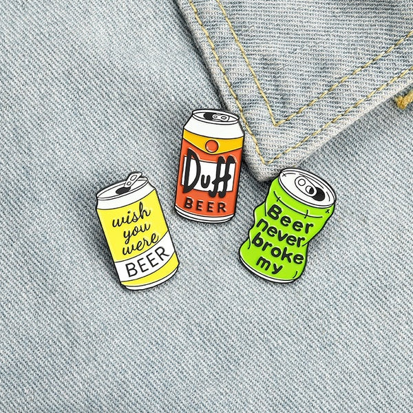 Creative Beer Can Enamel Pin Custom Duff Beer Brooch Bag Clothes Lapel Pin Wish You Were Beer Badge Jewelry Gift for Drinker Friends