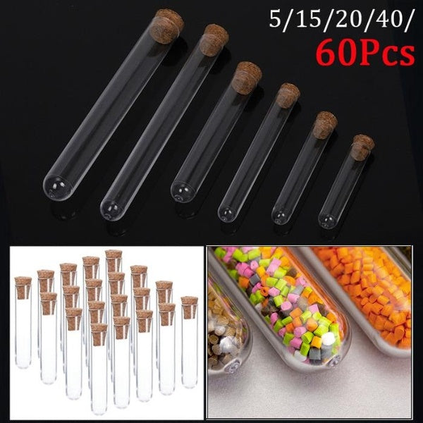 Tubes à essai en plastique avec liège transparent, Tube d'expérimentation en laboratoire, bouteille rechargeable, vente en gros, 5-15-20-40-60 pièces