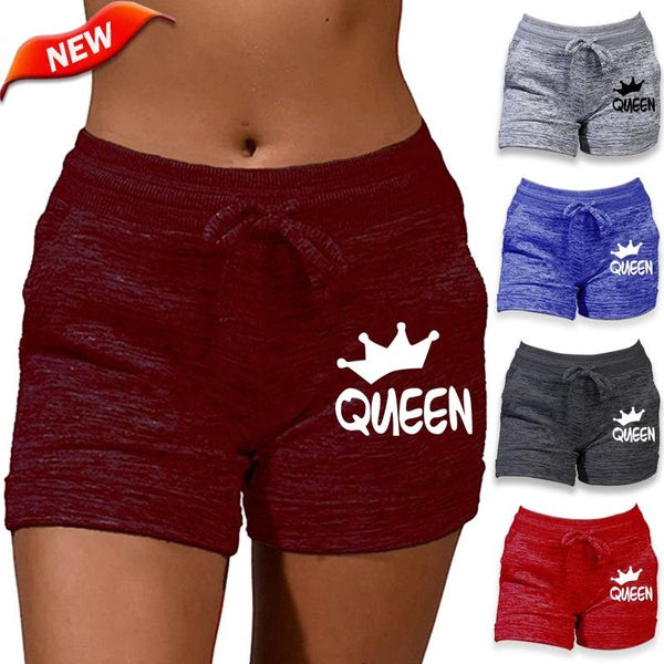 Summer Women's Bottoming Quick-drying Shorts Yoga Fitness Shorts Ladies Casual Sports High Waist Drawstring Stretch Shorts Trendy Queen Letter Printi
