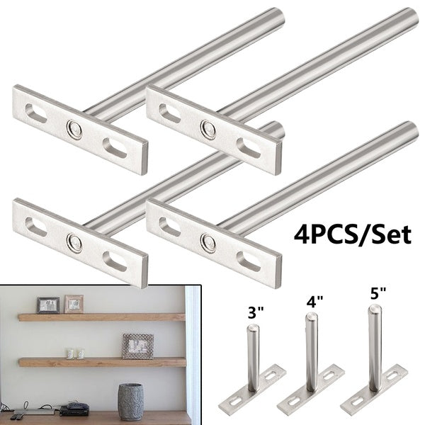 4pcs Adjustable Blind Shelf Floating Support Invisible Brackets, Concealed Mount for Home Wall DIY Silver Tone, 3-inch-4-inch-5-inch