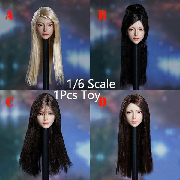 1Pcs 1-6 Scale Female Action Figure Head Sculpt 4 Hair Types Beauty Girl Head Carving for 12 inch Figure Body Dolls Head Model Toys
