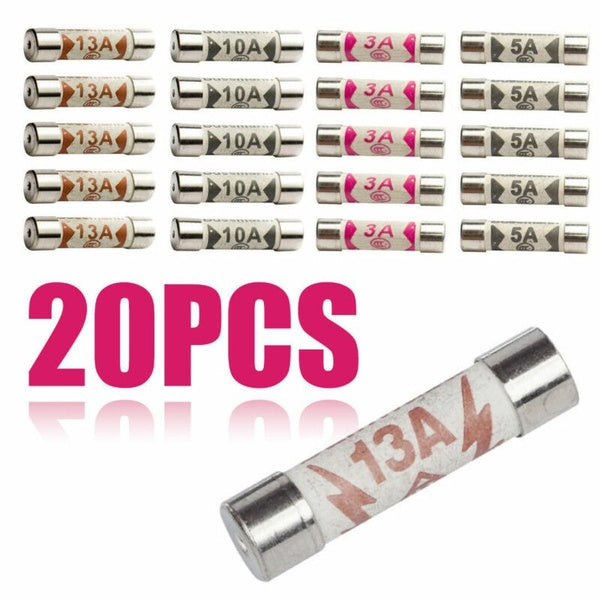 20x 5A-13A Ceramic Household Domestic Mains Plug Top Fuses Electrical Cartridges []
