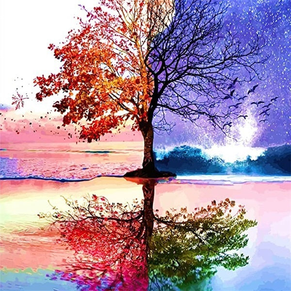 Tree DIY 5D Diamond Painting Full Drill with Number Kits Home and Kitchen Fashion Crystal Rhinestone Cross Stitch Embroidery Paintings Canvas Picture