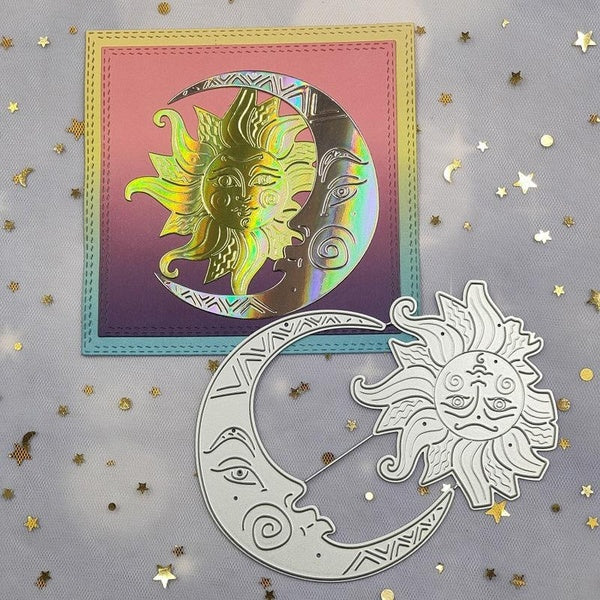 Le Dieu Soleil et la Lune Motif Métal Acier Découpe Matrices Pochoirs Scrapbooking Artisanat Matrice 3D Bricolage Festival Fabrication de Cartes