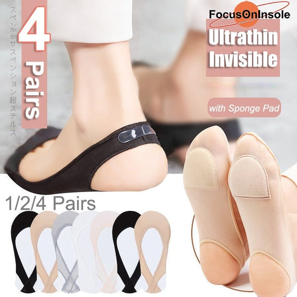 FocusOnInsole Boat Socks Women's Summer Socks High-heeled Shoes Cotton Pad Ultra-shallow Mouth Silicone Non-slip Ice Silk Thin Socks (1-2-4pairs)