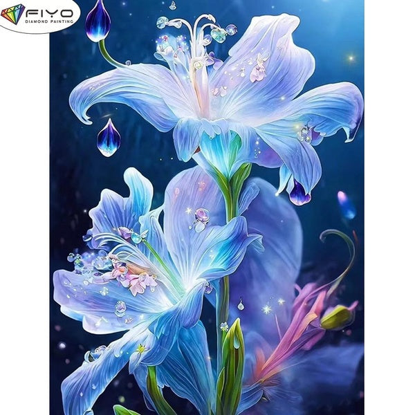 FIYO DIY 5D Flowers Diamond Painting Full Drill with Number Kits Home and Kitchen Fashion Mosaic Diamond Painting Canvas Wall Decoration Gift Crafts