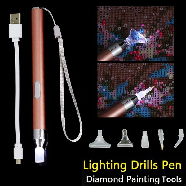 1 Set USB Rechargeable Lighting 5 Heads Point Drill Pen for 5D Diamond Painting Drill Pen Diamond Embroidery DIY Tools Accessories