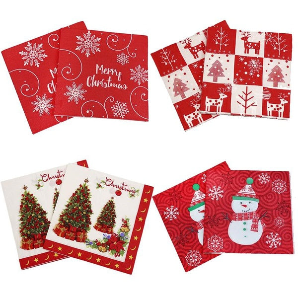 20 sheets Christmas Disposable Paper Napkins Santa Claus Snowflake Napkins for Christmas Holiday Dinner Party Supplies
