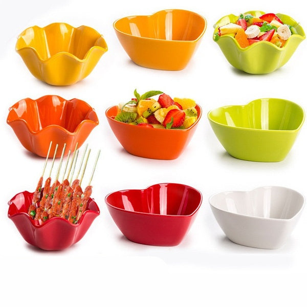 Creative Tableware Colored Melamine Heart-shaped Lotus Leaf Bowl Salad Bowl Seasoning Bowl Kitchen Supplies Plastic Dinnerware