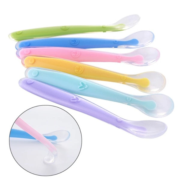 Baby Soft Silicone Spoon Candy Color Temperature Sensing Spoon Children Food Baby Feeding Tools