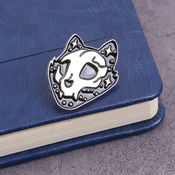 Punk Skull Animal Brooch Cartoon Creative Skull Cat Wolf Face Personality Badge Cool Jewelry Pin