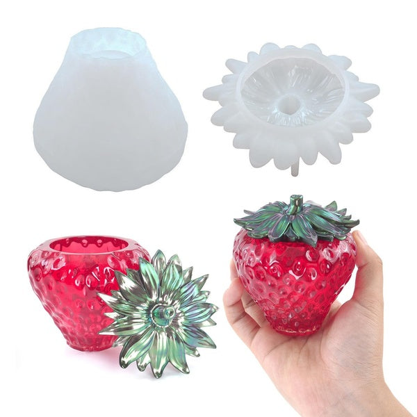 2pcs-set DIY 3D Strawberry Storage Box Resin Casting Molds Crystal Silicone Moulds for Epoxy Resin Handmade Home Desktop Decoration Craft Making Tool