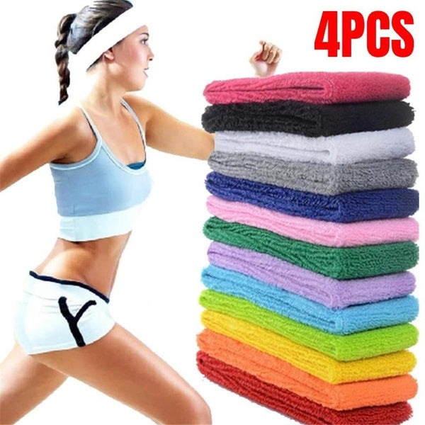 Lot de 4 bandeaux de transpiration en tissu éponge pour femme et homme, accessoire de sport, de yoga, de gym, extensible, pour cheveux