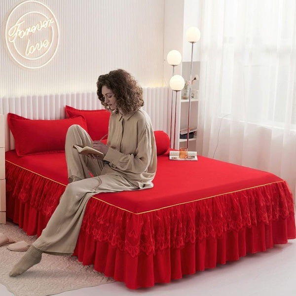 Wrap Around Bed Skirts for Queen Beds, Elastic Lace Dust Ruffles Easy Fit Wrinkle & Fade Resistant Fabric Solid Sheets Dust Cover Bedding Machine Was