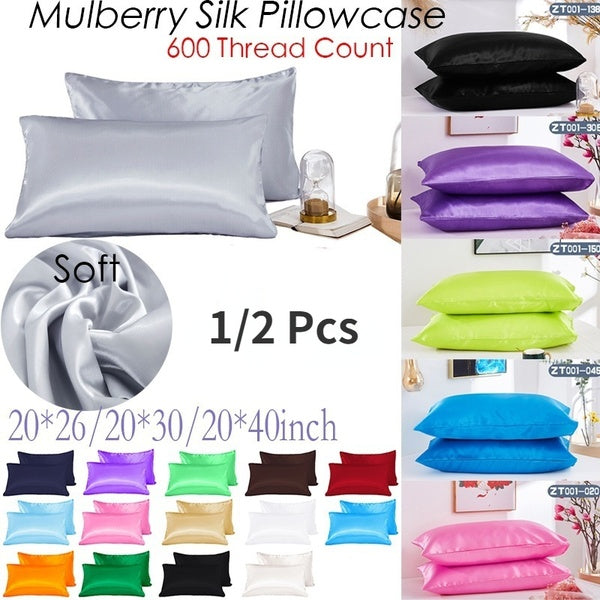 1-2 Pcs Satin Silk Silk Pillowcase, Pillowcase, Multicolor Large Size Standard Healthy Pillowcase Envelope Closure No Zipper 51*66cm-51*76cm-51*102cm