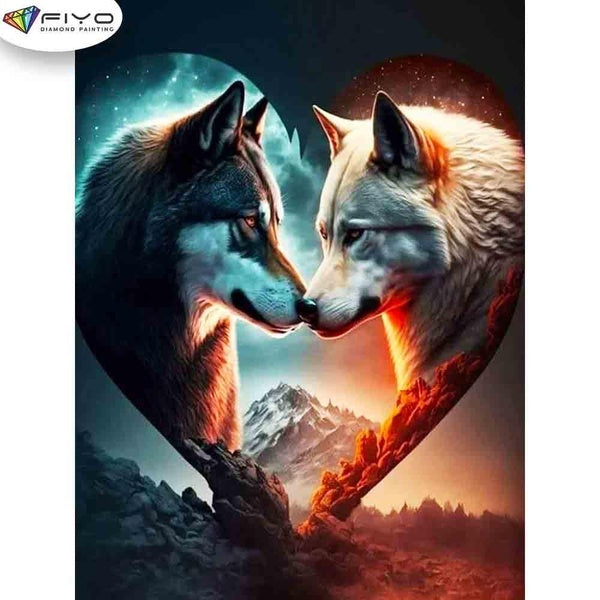 FIYO Opposite Wolf Diamond Painting Kits For Adults DIY 5D Diamond Mosaic Diamond Painting Home and Kitchen Fashion Canvas Pictures Wall Decoration G