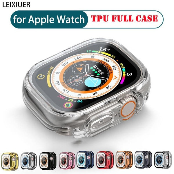 LEIXIUER TPU Screen Protector Case with Film for Apple Watch Ultra 2- Ultra 49mm 9 8 7 41mm 45mm 6 SE 5 44 mm 40mm 42mm 38mm Full All-around Coverage