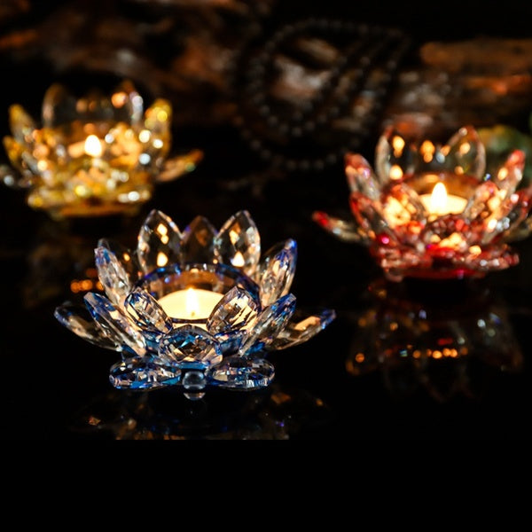 7 Colors Handcrafts Crystal Lotus Flower Candlesticks Glass Tealight Candle Holders Ornament Buddhist supplies Home Decor
