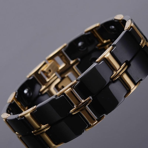Classic 10MM Chain Health Magnetic Therapy Ceramic Bracelet for Women Men Gold Plated Stainless Steel Jewelry Men's Bracelets