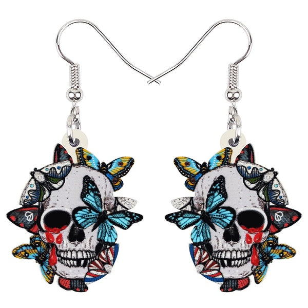 Halloween Acrylique Horreur Coloré Papillons Crâne Squelette Boucles D'oreilles Mode Grande Goutte Dangle Charmes Cadeaux Bijoux Pour Femmes Filles A