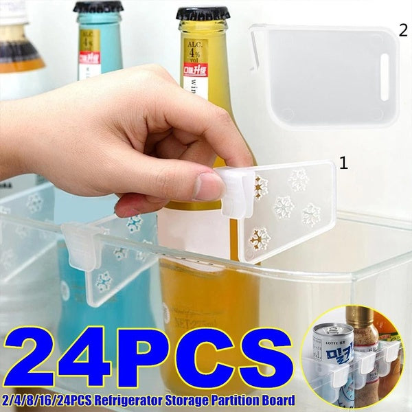 2-4-8-16-24pcs Refrigerator Storage Partition Plastic Kitchen Tool Bottle Rack Assortment Kitchen Storage Refrigerator Side Door Divider Clips