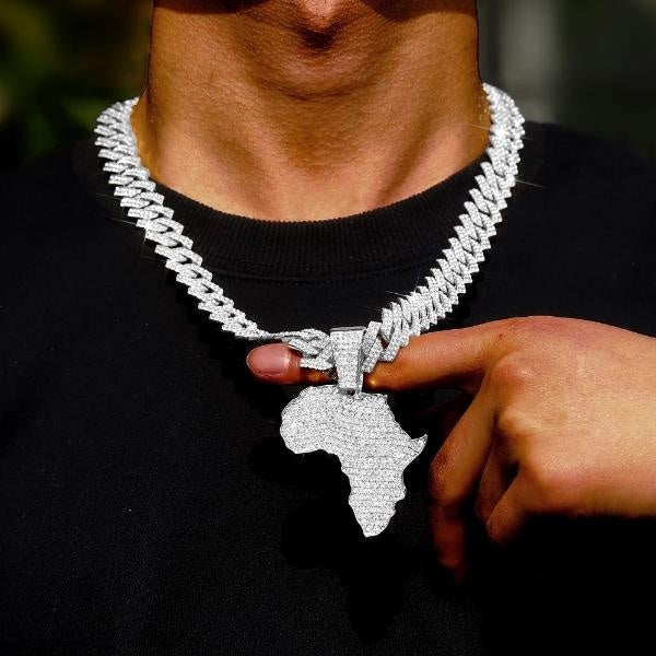African Map Pendant Necklaces for Women Men Hiphop South Africa Stainless Steel Chain Choker Ethiopian Jewelry