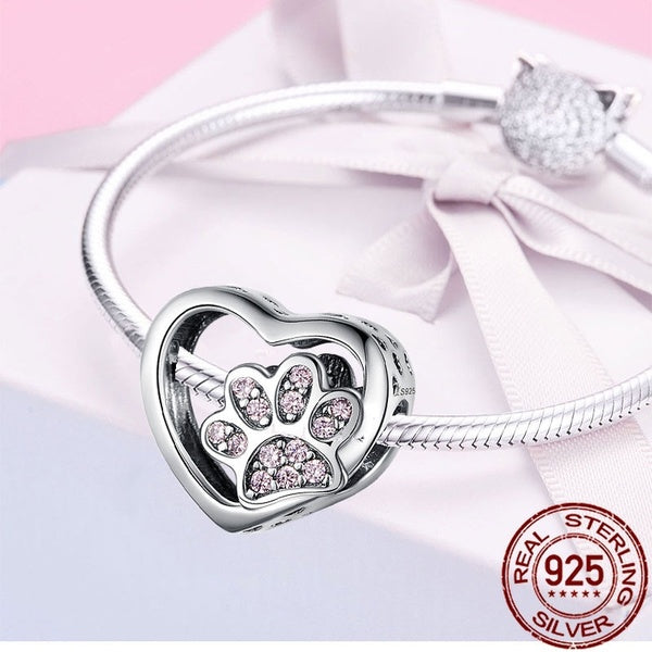 Bijoux de bricolage originaux faisant des breloques de patte de chat en argent Sterling 925 perles de charme de coeur d'amour européen pour bracelets