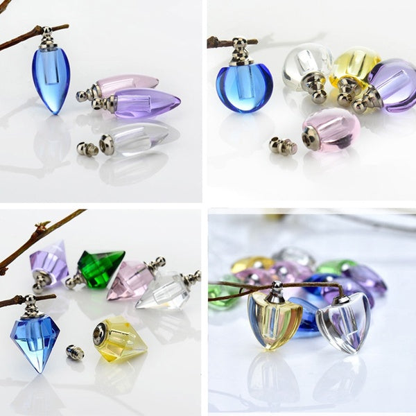 Crystal Vial Pendants Miniature Perfume Bottle Charms Rice vials Screw Cap Necklace Rice Charms Jewelry for Woman
