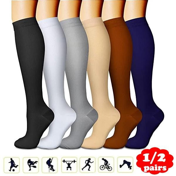 1-2Pairs S-XXL Cycling Compression Stockings, Flying Pregnancy Swelling Sports Socks Men and Women Hiking Running Socks