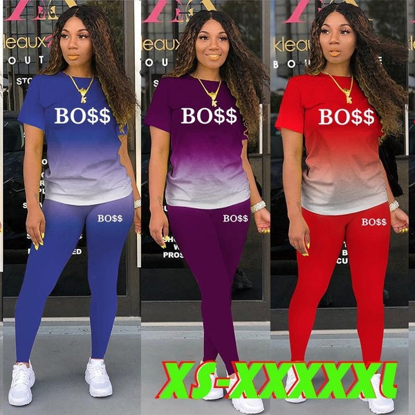 Trending Women Fashion 2pcs Outfits Womens Tracksuit Casual Sport Shirt Hoodie Pants Plus Size XS-5XL