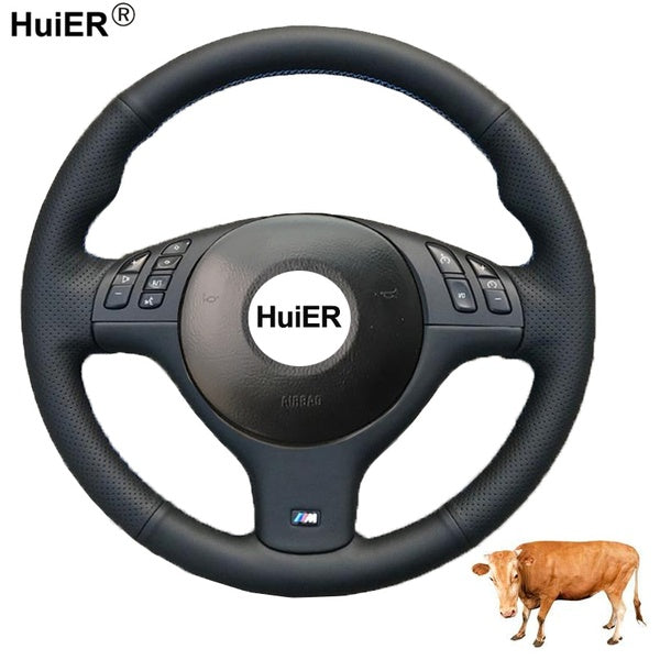 Hand Sewing Car Steering Wheel Cover Cow Leather For BMW M Sport E46 330i 330Ci E39 540i 525i 530i M3 E46
