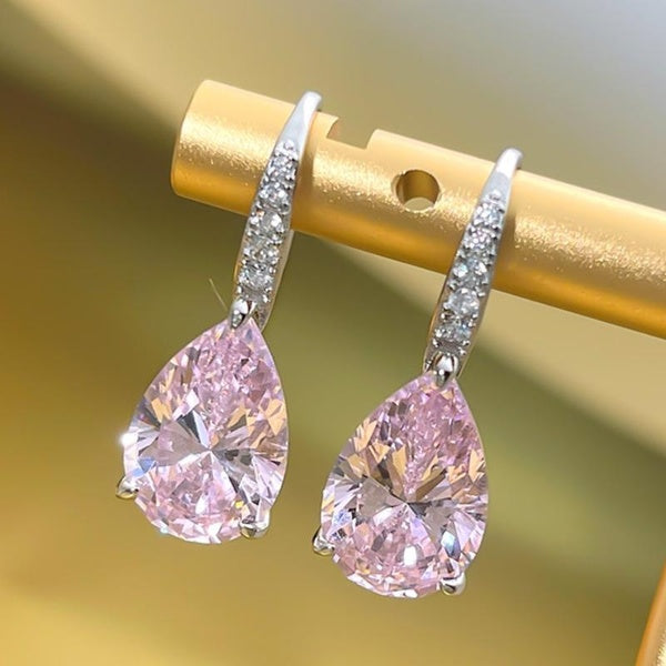 1 paire de boucles d'oreilles pendantes en forme de larme en saphir rose pour femmes, boucles d'oreilles en pierres précieuses pour mariage