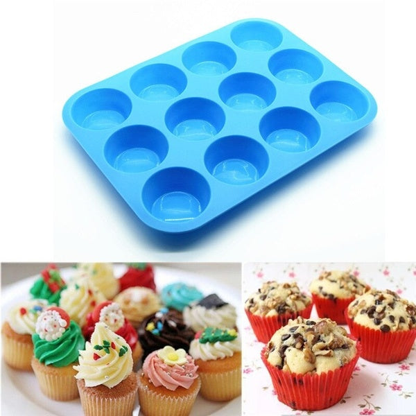 1PC 12 Grip Silicone Cake Mold Muffin Cup Bakeware Fondant Cupcake Muffin Mold Cookies Muffin Chocolate Mould Baking Tool XB 113