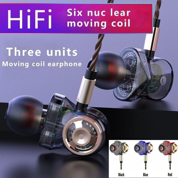 Nouveau Triple Dynamic Driver Headphones Six Units Moving Coil Earphones Subwoofer HIFI 3.5mm In-ear 6D Stereo Earbuds Mobile Phone Earphones for iPh