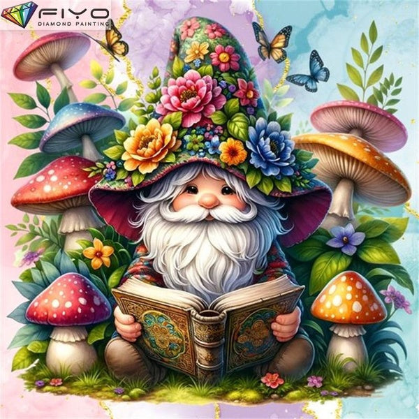 FIYO Mushroom Gnome DIY 5D Diamond Painting Full Drill with Number Kits Home and Kitchen Fashion Mosaic Diamond Painting Canvas Wall Decoration Gift