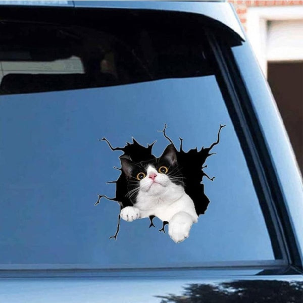 Cat Car Cracking Sticke 3D Vinyl Car Decals Wall Laptop Car Window Truck Bumper Refrigerator Waterproof