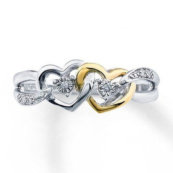 Exquisite Two-color Heart White Sapphire Engagement Ring Wedding Band Charming Jewelry Casual Accessory Christmas Anniversary Gift Bridal Rings for W