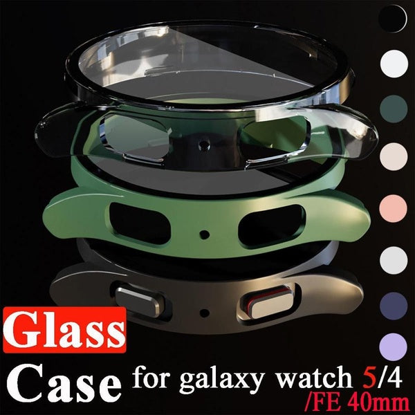 Tempered Glass with Hard PC Case for Samsung galaxy watch 5 4 40mm 44mm Watch 5 LTE 44mm 5 pro 45mm all-around Screen protector cover for galaxy watc
